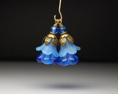 Vintage Style Bead Dangles Blue Lucite Flowers Pair BL26