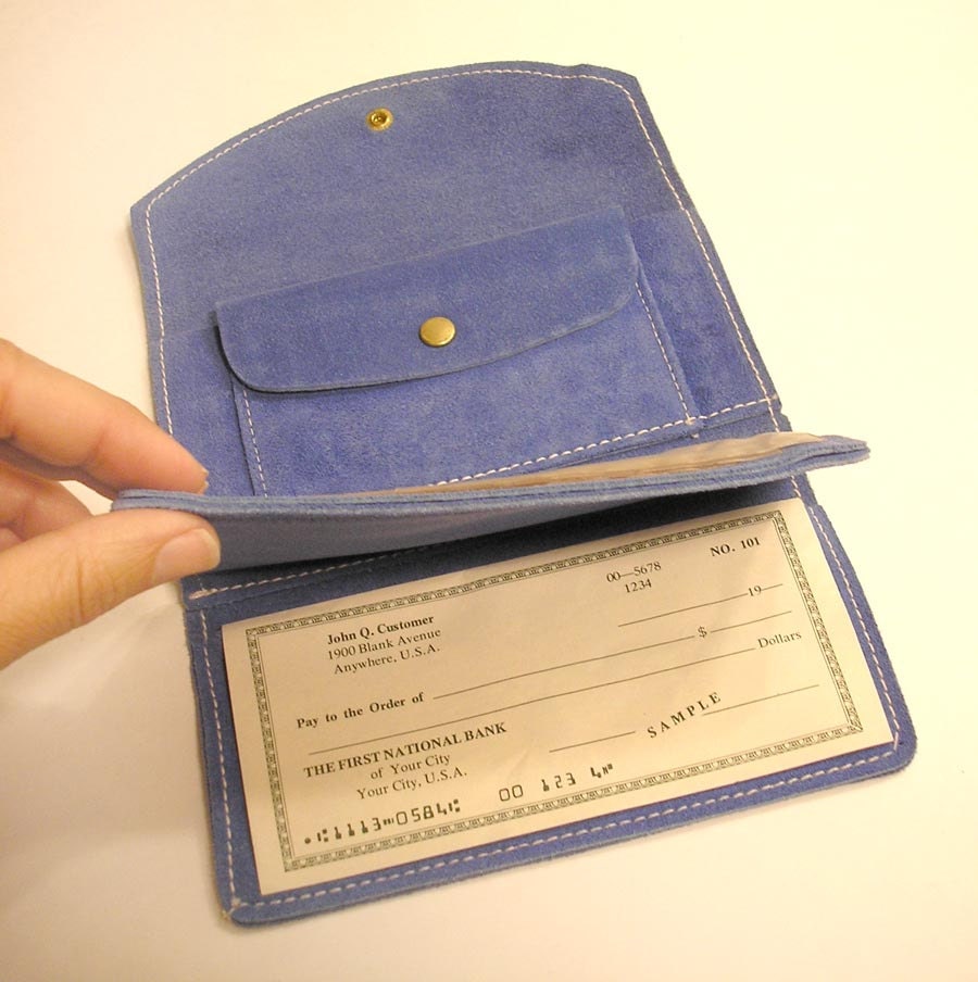 Vintage Blue Suede Wallet with Checkbook Cover