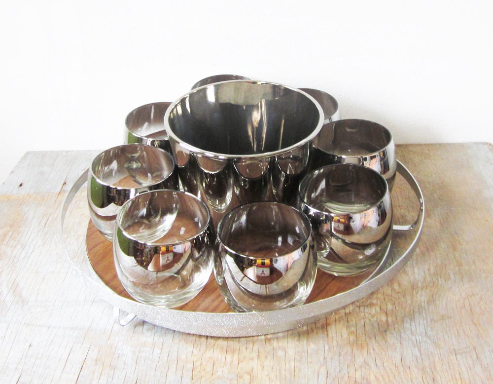 SALE silver ombre roly poly glasses / mid century cocktail set / dorothy thorpe / 1960s barware