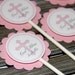 Personalized Pink Christening or Baby Baptism Cupcake Toppers