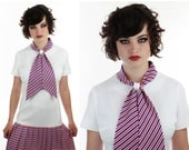 1960s MOD Sailor Dress 60s 1970s Vintage 70s Red White Blue Stripes Ascot Tie Drop Waist School Girl Lolita Medium M Large L