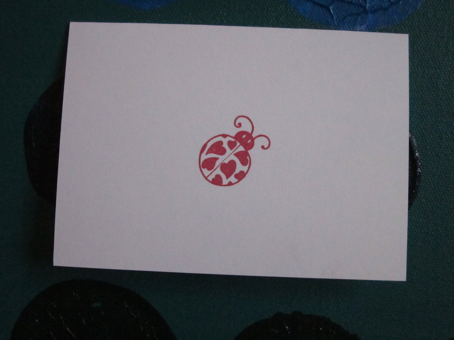 Ladybug cards -- Set of 5 pretty red ladybugs handstamped onto white cards