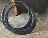 dark patina silver hoop earrings with raw silk hammer texture, small hoops endless style