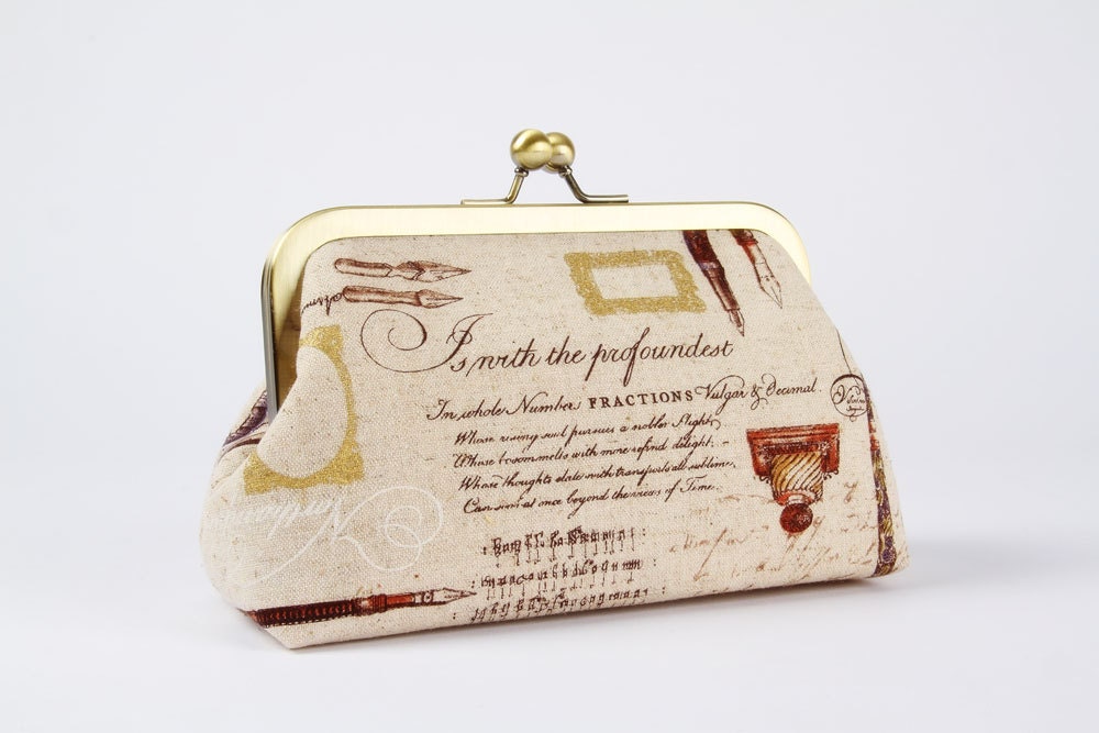 Bag pouch - Handwriting - metal frame clutch bag