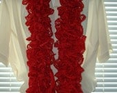 Hand Crochet Sashay Ruffle Fashion Scarf Style II/Red