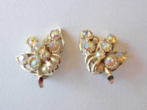 Vintage RHINESTONE Earrings - Wedding Jewelry - Costume 1950s Bridal BSK