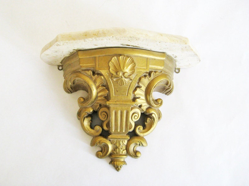 HOLLYWOOD REGENCY Vintage Shelf - Syroco Wall Shelf - Gold Display Book Shelf