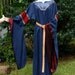 Medieval Dress Navy Blue Linen with burgundy Silver trim Angel Wing sleeves- 12th century SCA Garb, Festival Faire, LOTR Arwen costume