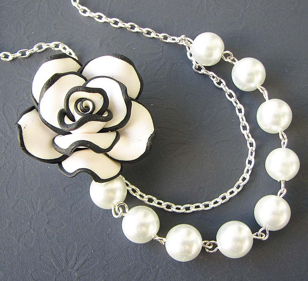 white flower wedding necklace white flower necklace black and white jewelry pearl by zafirenia white flower wedding necklace white flower necklace black and white jewelry pearl by zafirenia