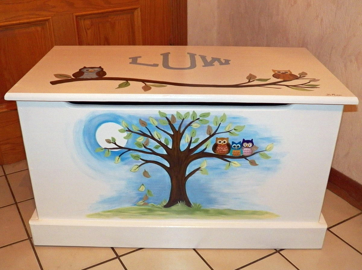 Custom Designed Monogrammed Owl Toy Chest