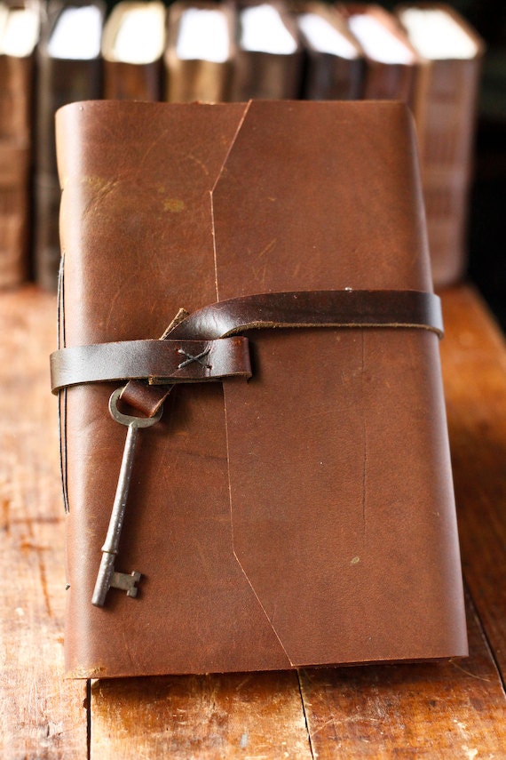 Large Leather Journal with Skeleton Key Closure