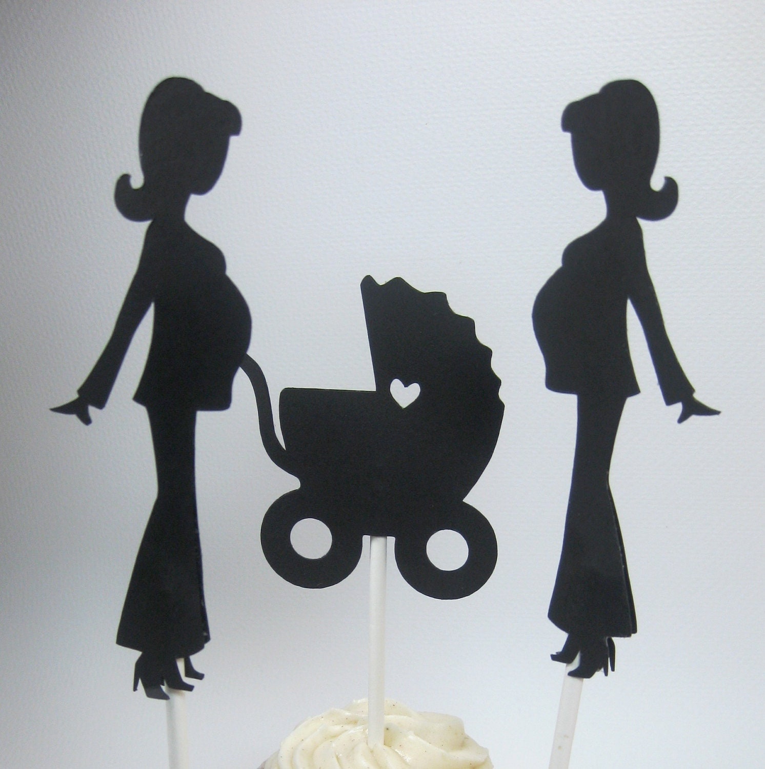 Baby Shower Cupcake Toppers Silhouette Mom To Be Baby Bump and Carriage Set of 12