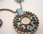 Steampunk Style Long Necklace by Debbie Renee With Message Pendant And Chains
