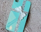 Teal Tiffany Present Style Apple Iphone 5 or 4s case, with Rhinestone Crystal Fackback