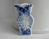 Owl  necklace - Hand painted blue and white porcelain