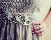 Luxe Layered rhinestone and pearl swag bridal sash with petals ivory blush