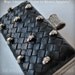 Clearance Clutch, Purse, Bag, Leather Italian Black Lambskin, intrecciato, Luxury, SKULL VENETO TianaCHE