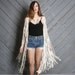 1970s SILKY CROCHET SHAWL / Ivory Ribbon Wrap with Extra Long Fringe