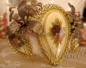 Creamy Victorian cuff bracelet with vintage cabochons and 24K light gold plated beads.