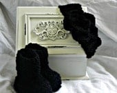 Hand knit  Earwarmer/Headband with Crochet Flower with Matching Booties for Baby in Black