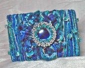Beaded Cuff Bracelet Metal and Fiber Art Cuff Bracelet - Royal Blue and Teal Beaded Accessories