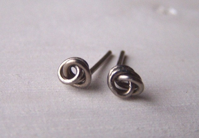 pure titanium stud post earrings - tiny titanium knots