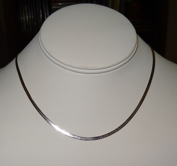 Vintage 14k White Gold Flat Herringbone Chain Necklace