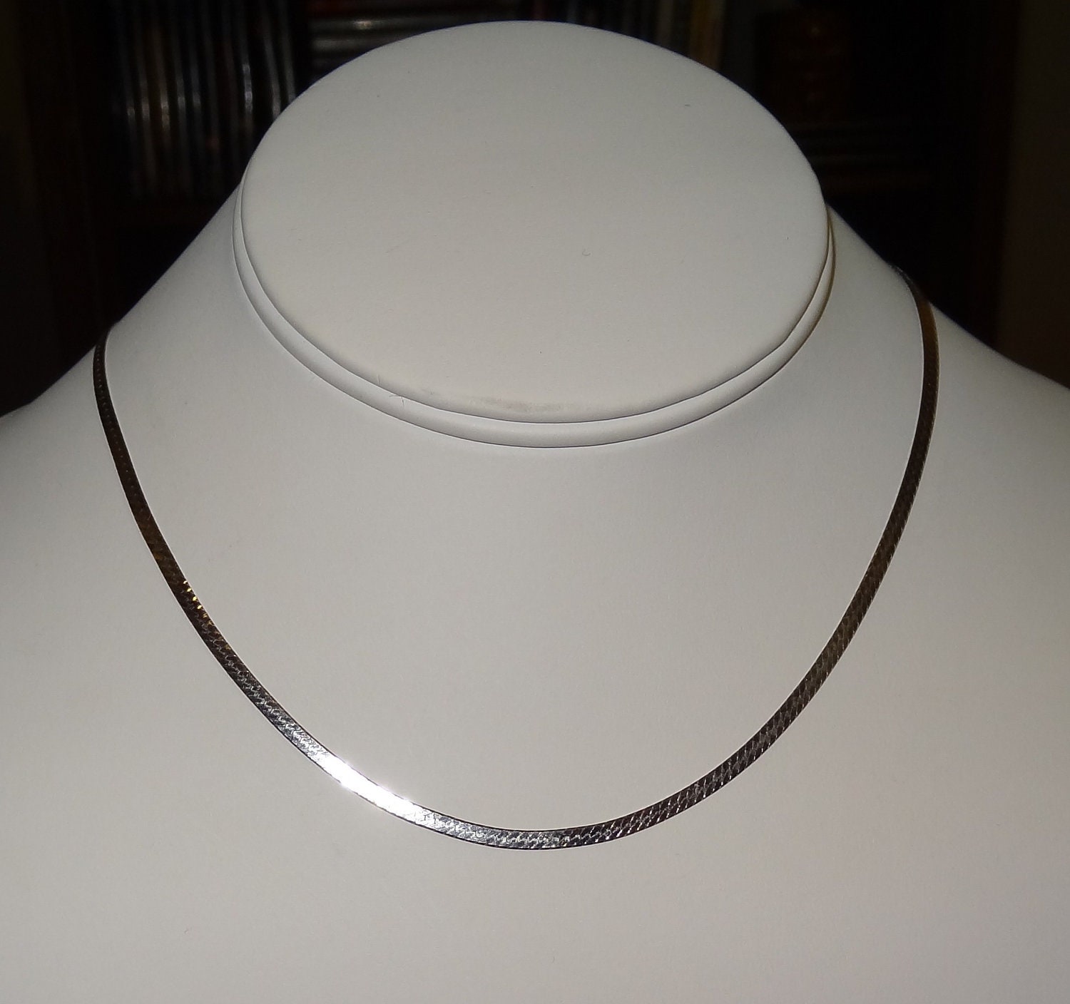 Vintage 14k White Gold Flat Herringbone Chain Necklace by JimRabun