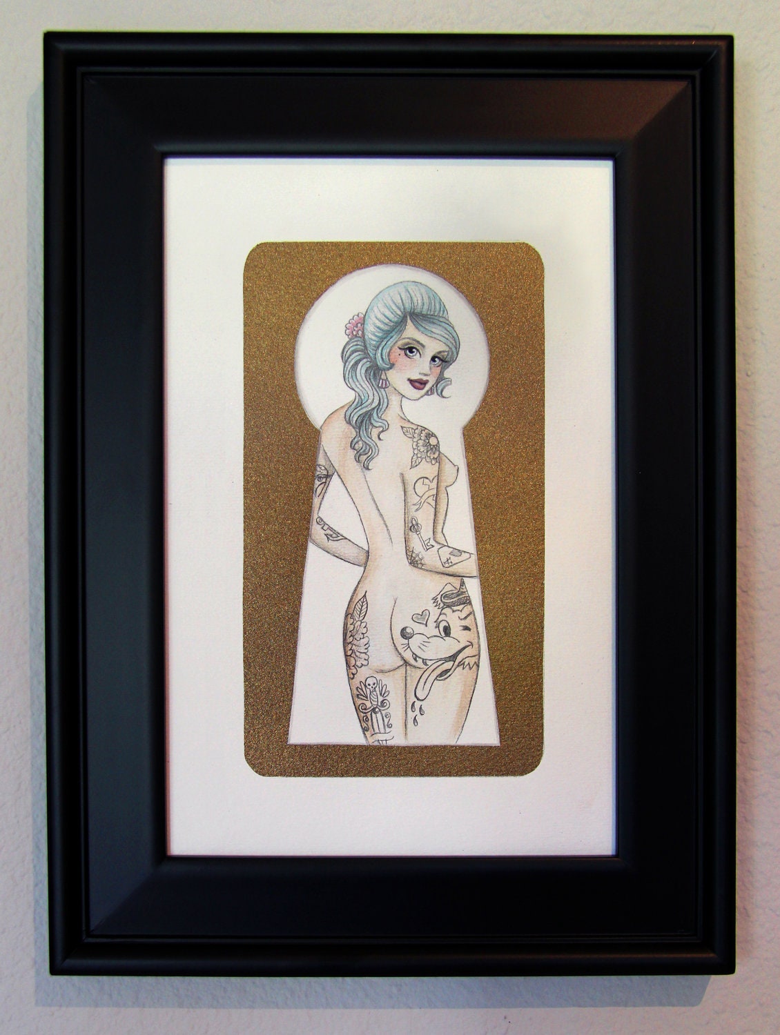 Peep Show-  Keyhole Pin Up Illustration