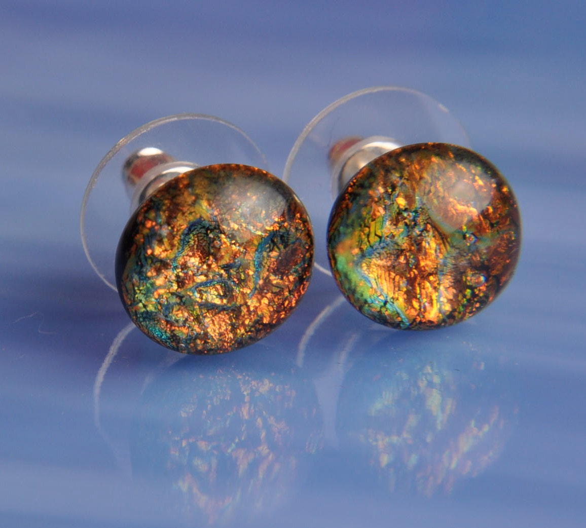 Handmade Dichroic Fused Glass Earrings Silver Studs ...color changing...