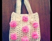 Vintage Liberty House of Hawaii with Neon Pink Handmade Pompoms Raffia Straw Handbag Purse Tote