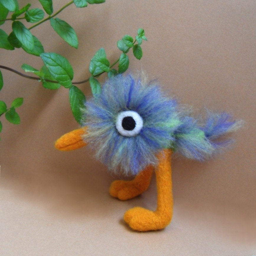 Fuzzy Bird Needle Felted Soft Sculpture, Figurine, Miniature, Toy