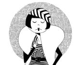 Ramona was ready for her close up black and white illustration // 1920s flapper graphic print 4x6 art print