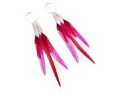 Bright Interchangeable Feather Earrings in Hot Pink and Raspberry Red on Tiny Silver Hoops