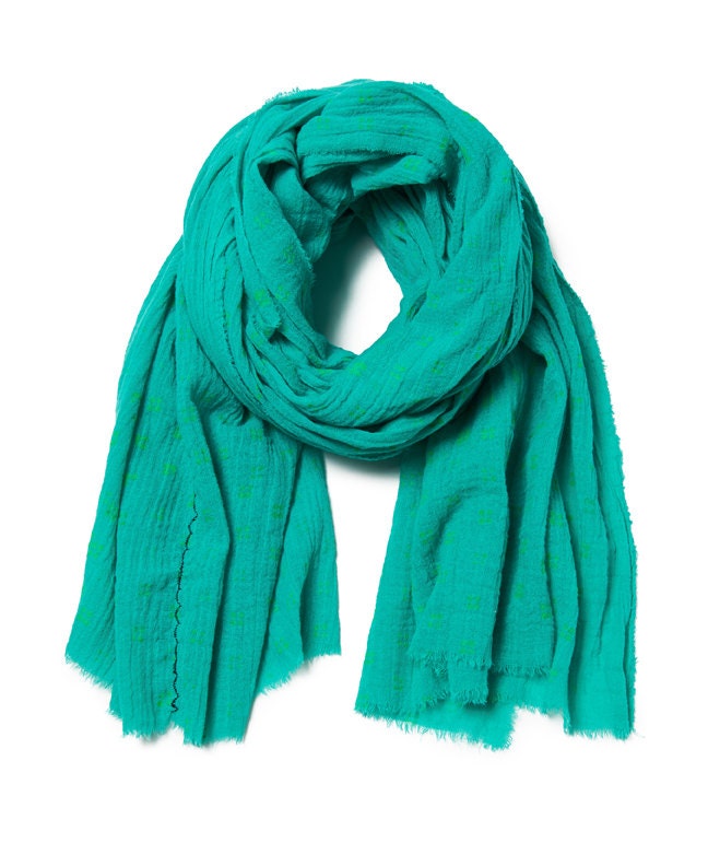 Sea foam green scarf with neon flower pattern
