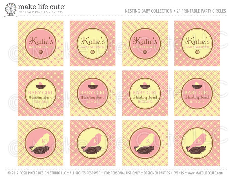 BIRD'S NEST - Printable 2 inch Party Circles - Baby Shower - DIY Nesting Baby Collection - by Make Life Cute Il_570xn