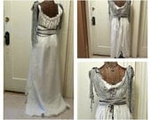 Maxi Ghost Bride Dress with Train Halloween Costume Full Length with Veil Custom Size Gothic White Zombie Halloween Costume