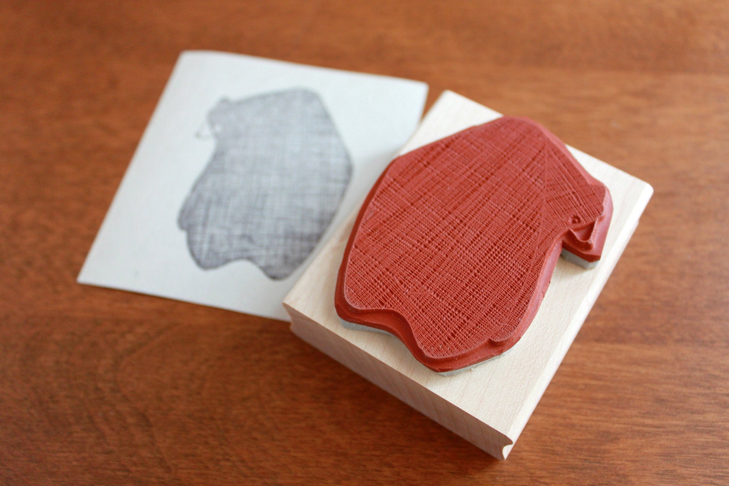 SALE - Large Rubber Stamp - January Bear Wood Mounted Stamp