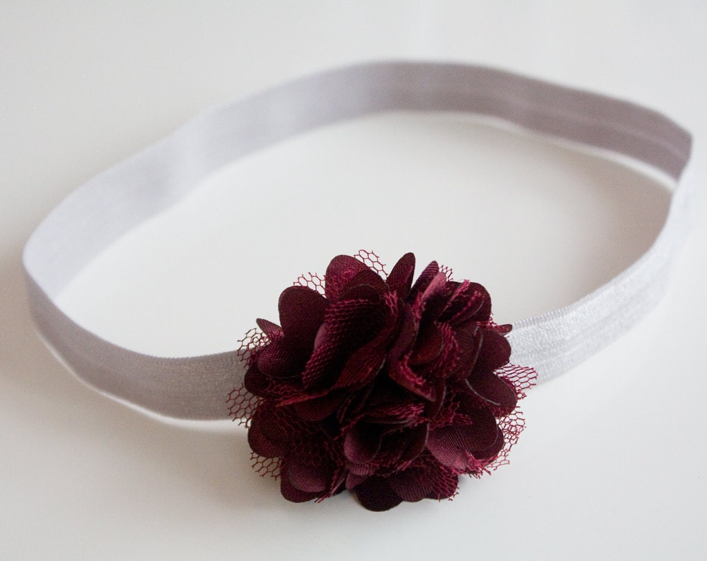 Burgundy Flower Baby Elastic Headband