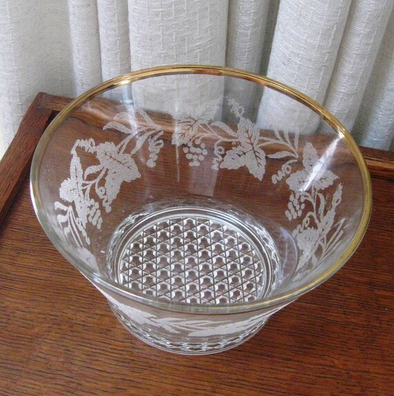 Vintage Ice Bucket Glass Bowl Frosted Golden Grape by CinfulOldies