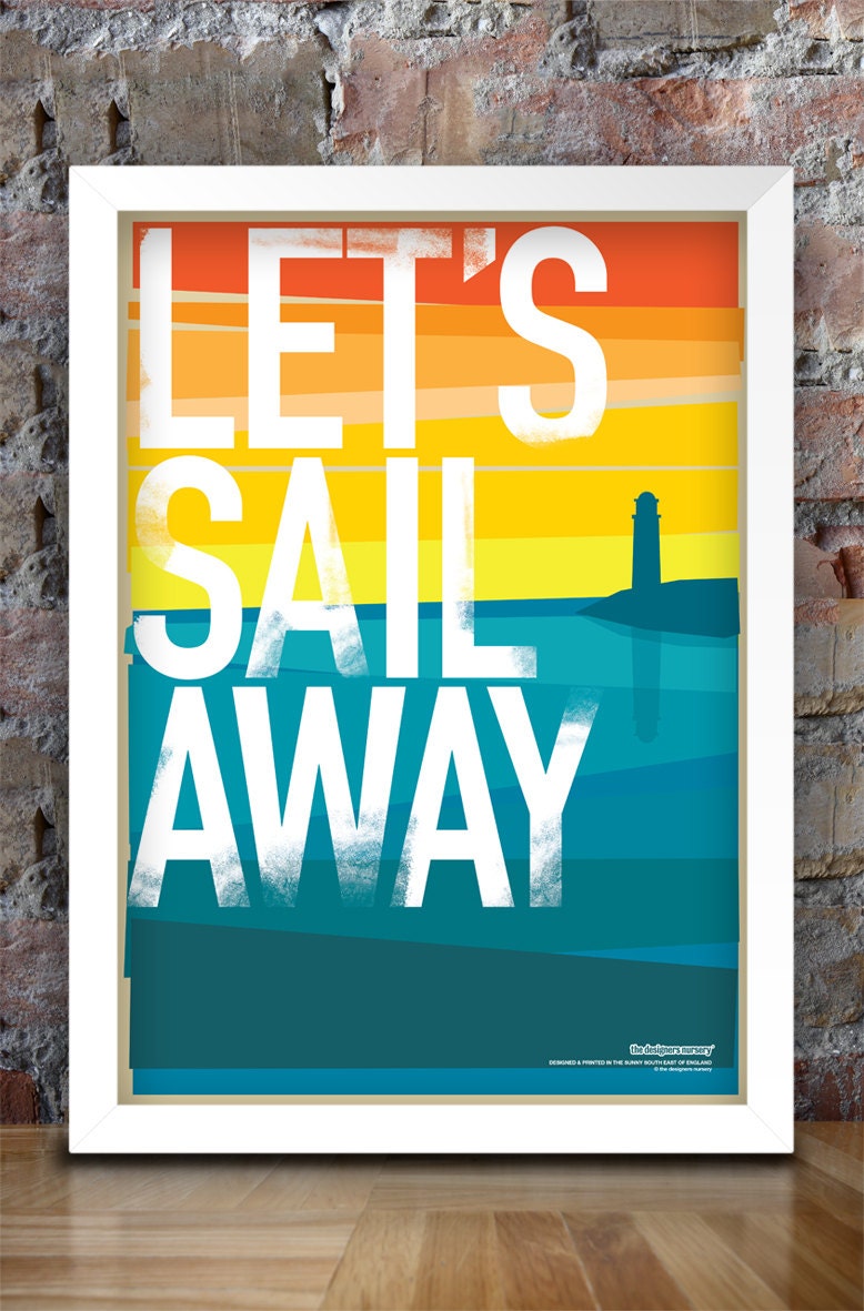 Let's Sail Away vintage style print A3