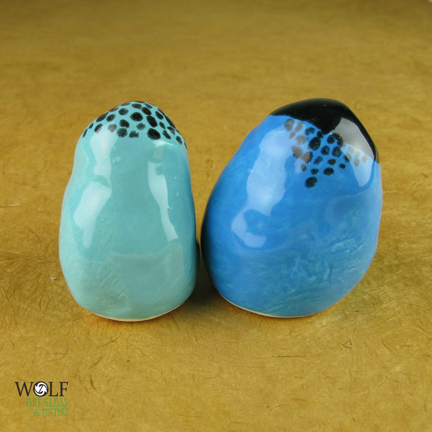 Pottery Owl Pair - The Owlet Misfits Collection Blue and Turquoise