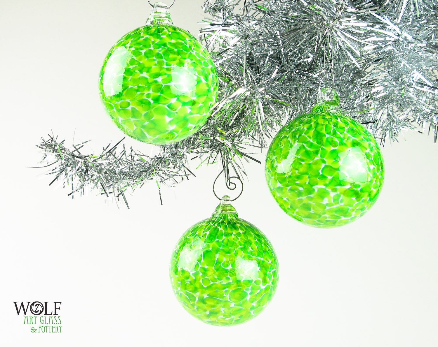 Blown Glass Ornament Suncatcher Neon Green White Speckle Glass Bulb Ornament