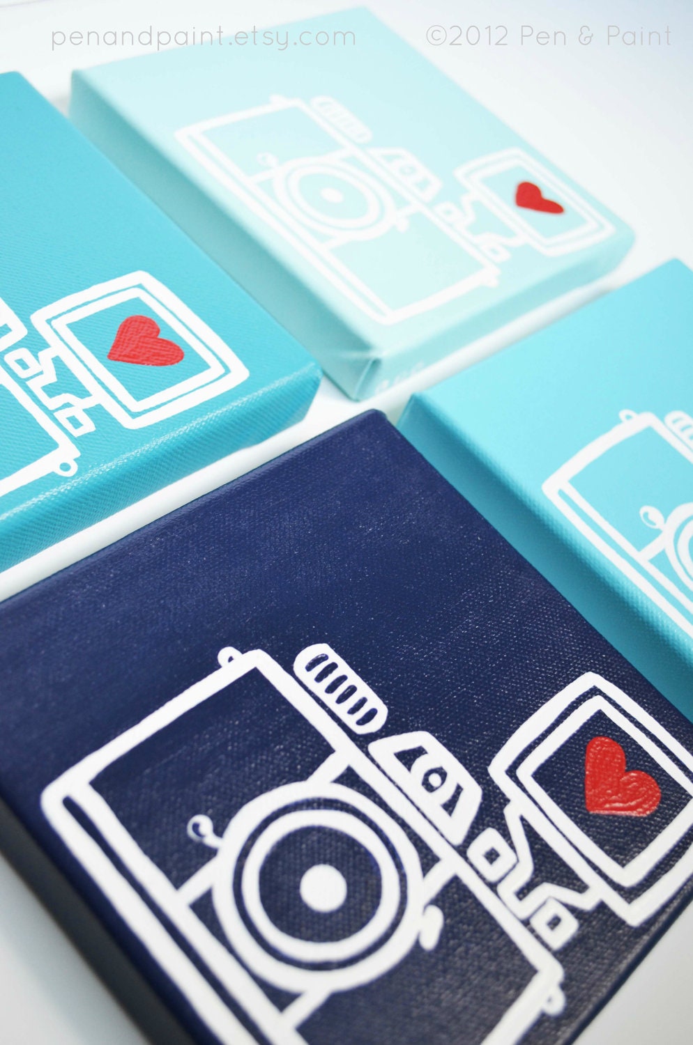Navy Blue, Dark Blue Camera, Lomography, Diana Mini, I heart photography - Original Painting, Wall Art, Home Decor (4 x 6 Canvas)