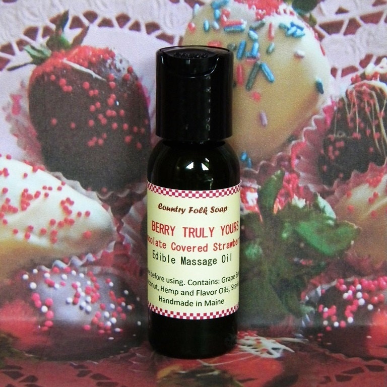 BERRY TRULY YOURS Sensual Massage Oil - Chocolate Covered Strawberry -  Condom Safe Lube