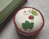 Wild Strawberry Botanical Embroidered Wool Felt Pincushion