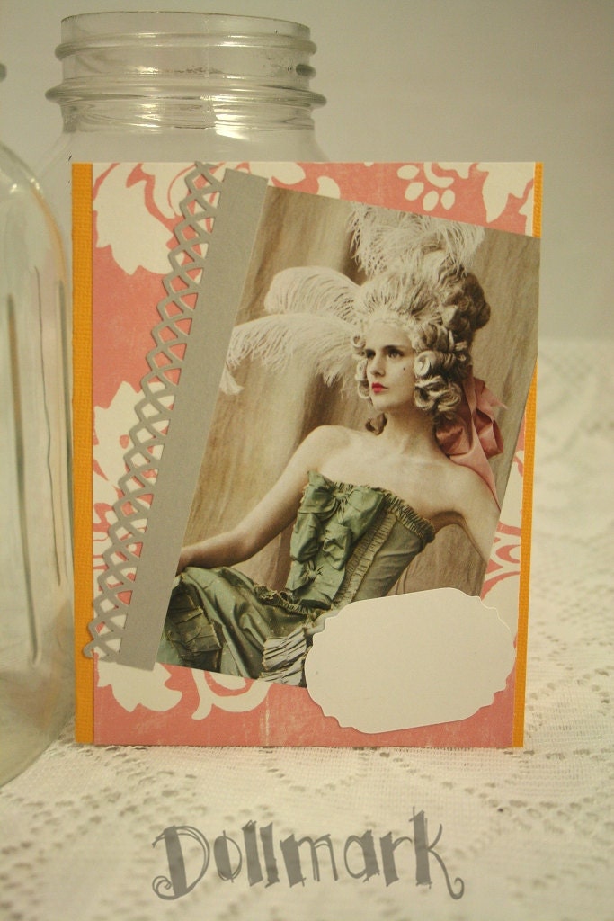 Blank note card-  Vogue magazine cut-outs - Bright colors -Letter Writing