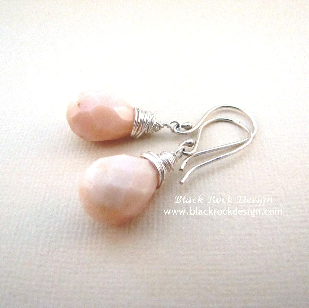Pink Jade and Steel Wire-Wrapped Earrings "Betty"