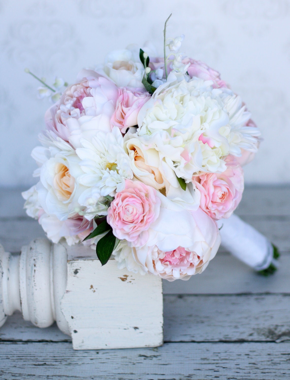 Silk Bride Bouquet Daisies Peonies Roses Rustic Chic Wedding