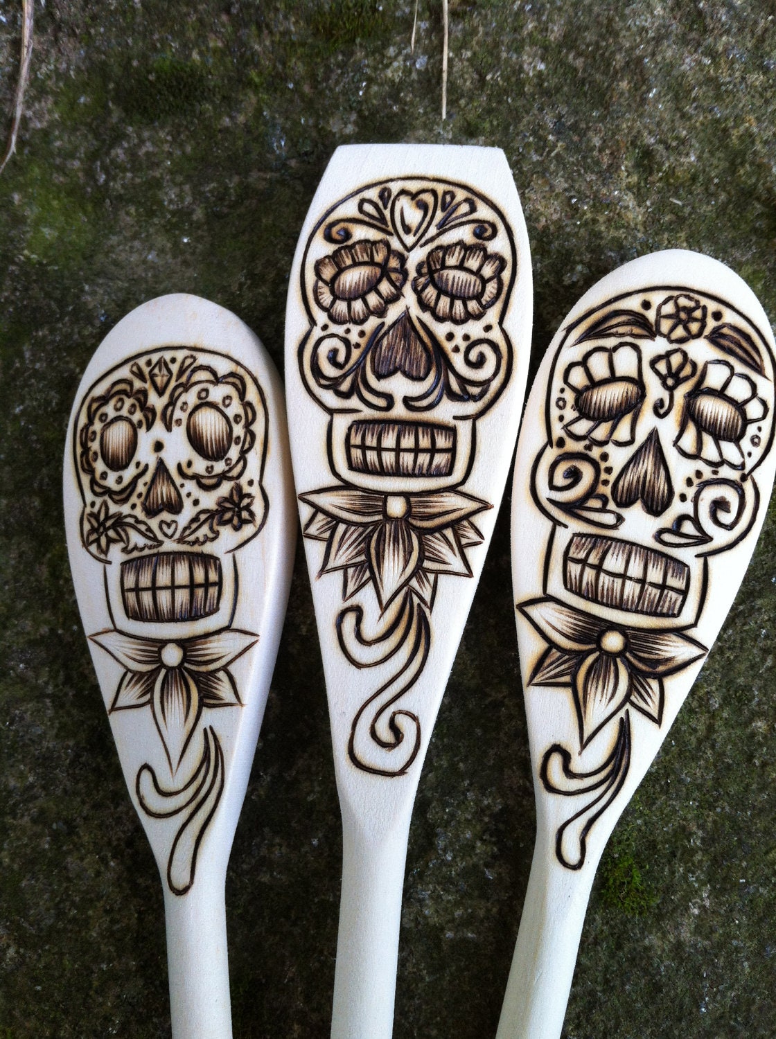 Sugar Skulls Spoon Set in Pyrography - Made to Order